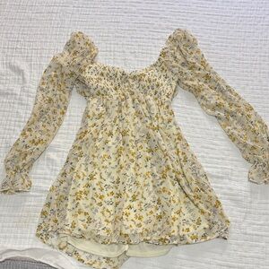 Floral Puff Sleeve Mini Dress – Cottagecore Boho Romantic Style